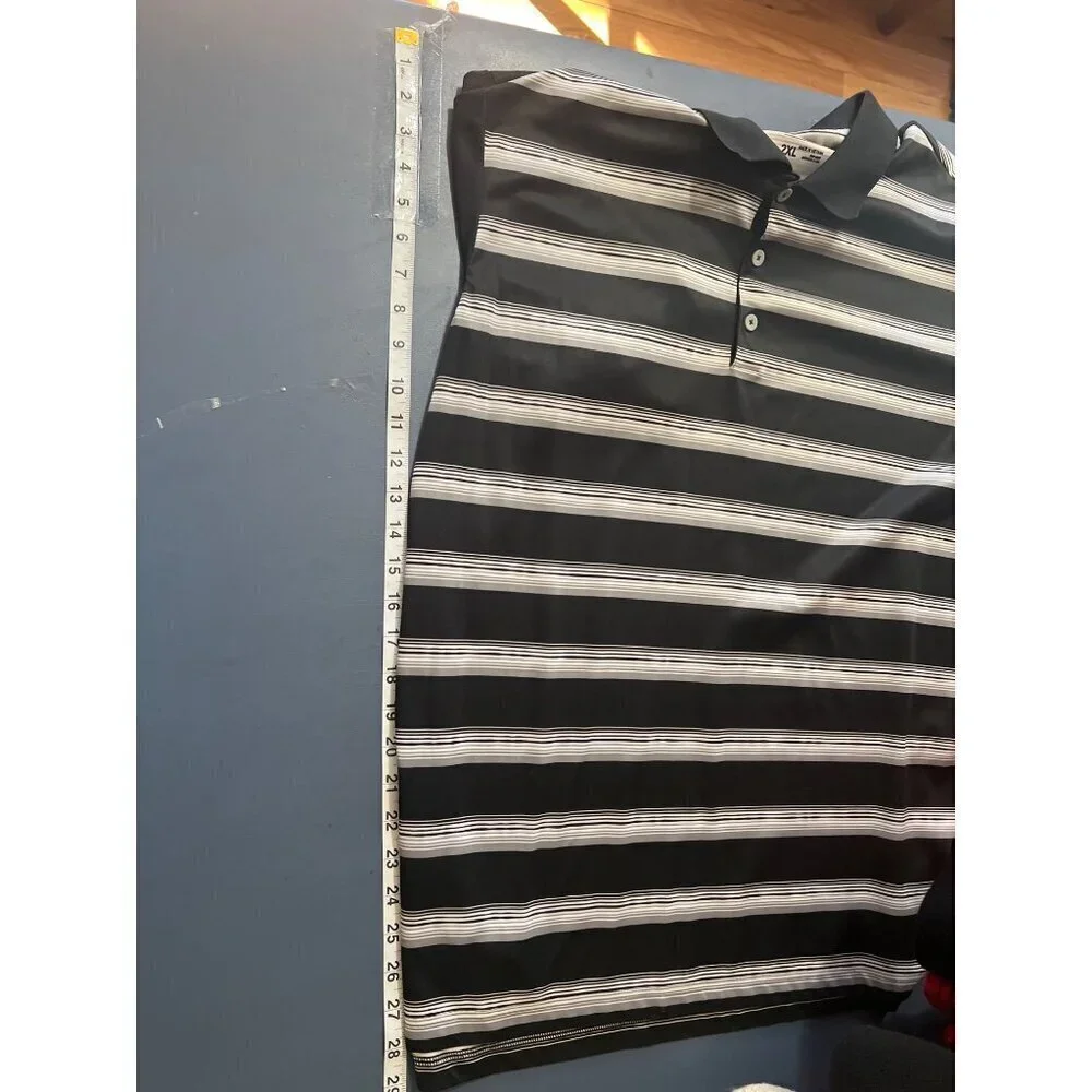 Adidas Mens ClimaCool Black & White‎ Striped Polo Shirt Size 2XL